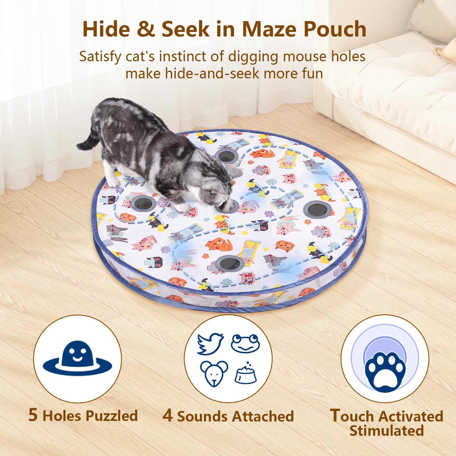 ORSDA interactive ball offers varied sounds to spark curiosity and hunting instincts.