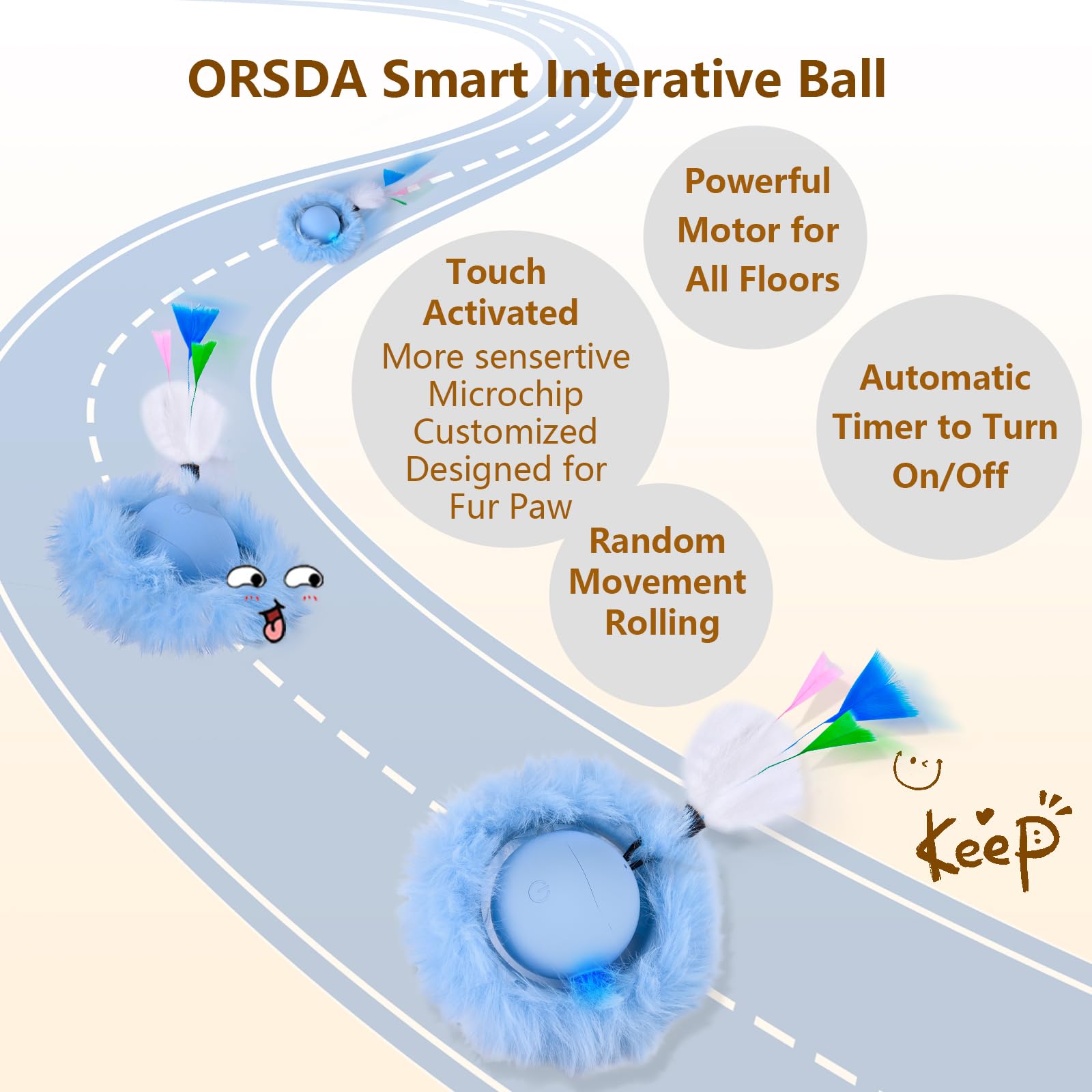 ORSDA ball touch sensor detects paw taps for responsive play.