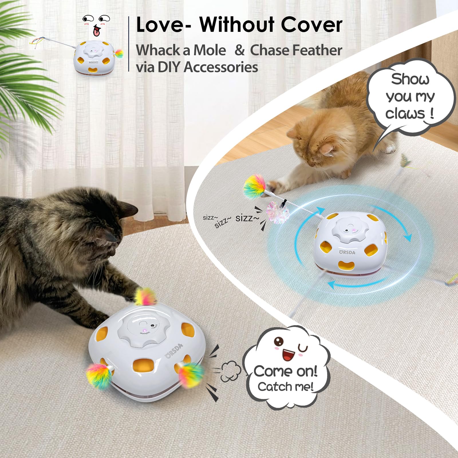 ORSDA long spinning wand engages cats to pounce during play.