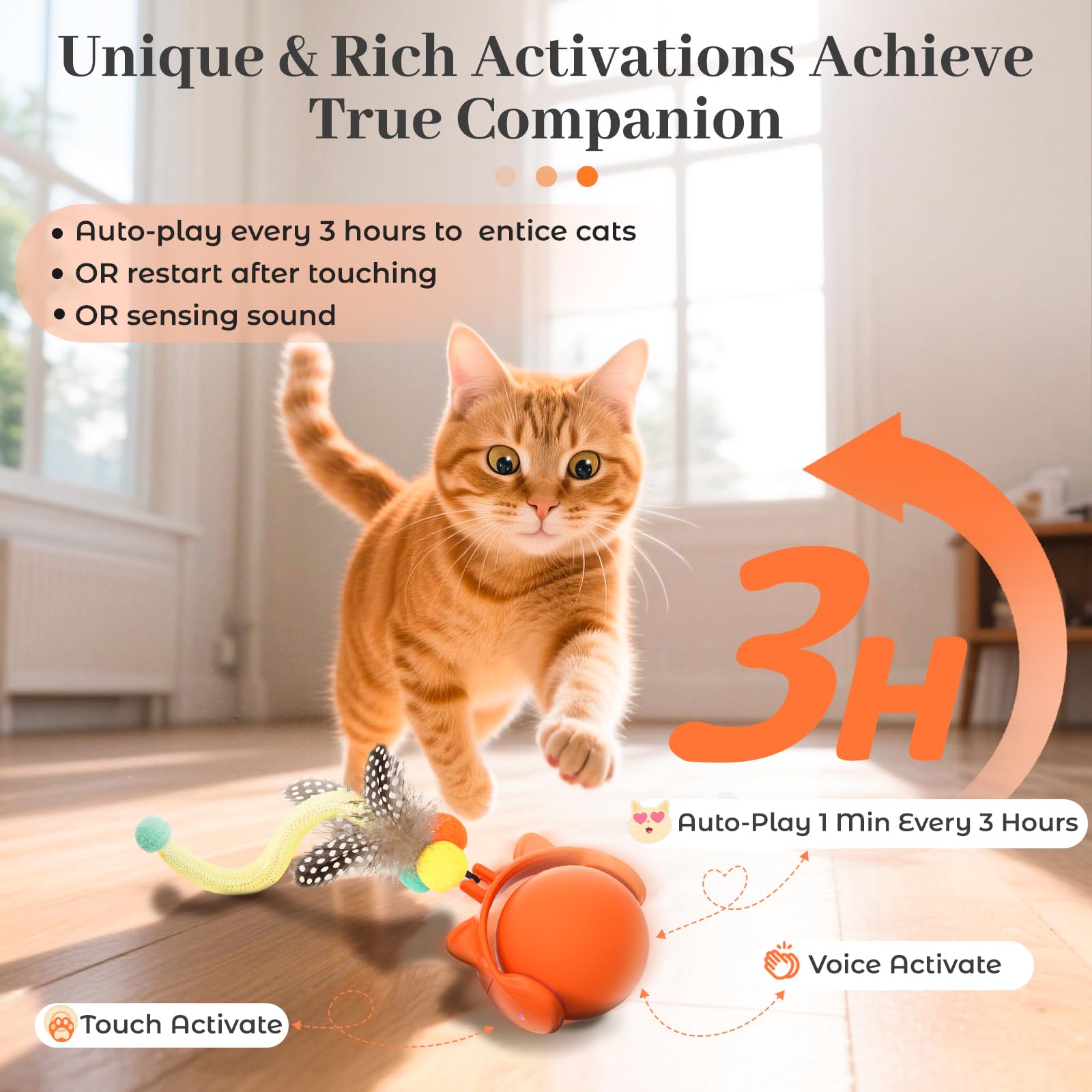 ORSDA Smart Ball rolling on the floor highlights its autonomous motion for playful chase.