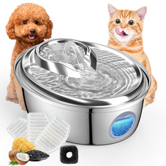 ORSDA stainless steel cat water fountain with water level window for easy monitoring.