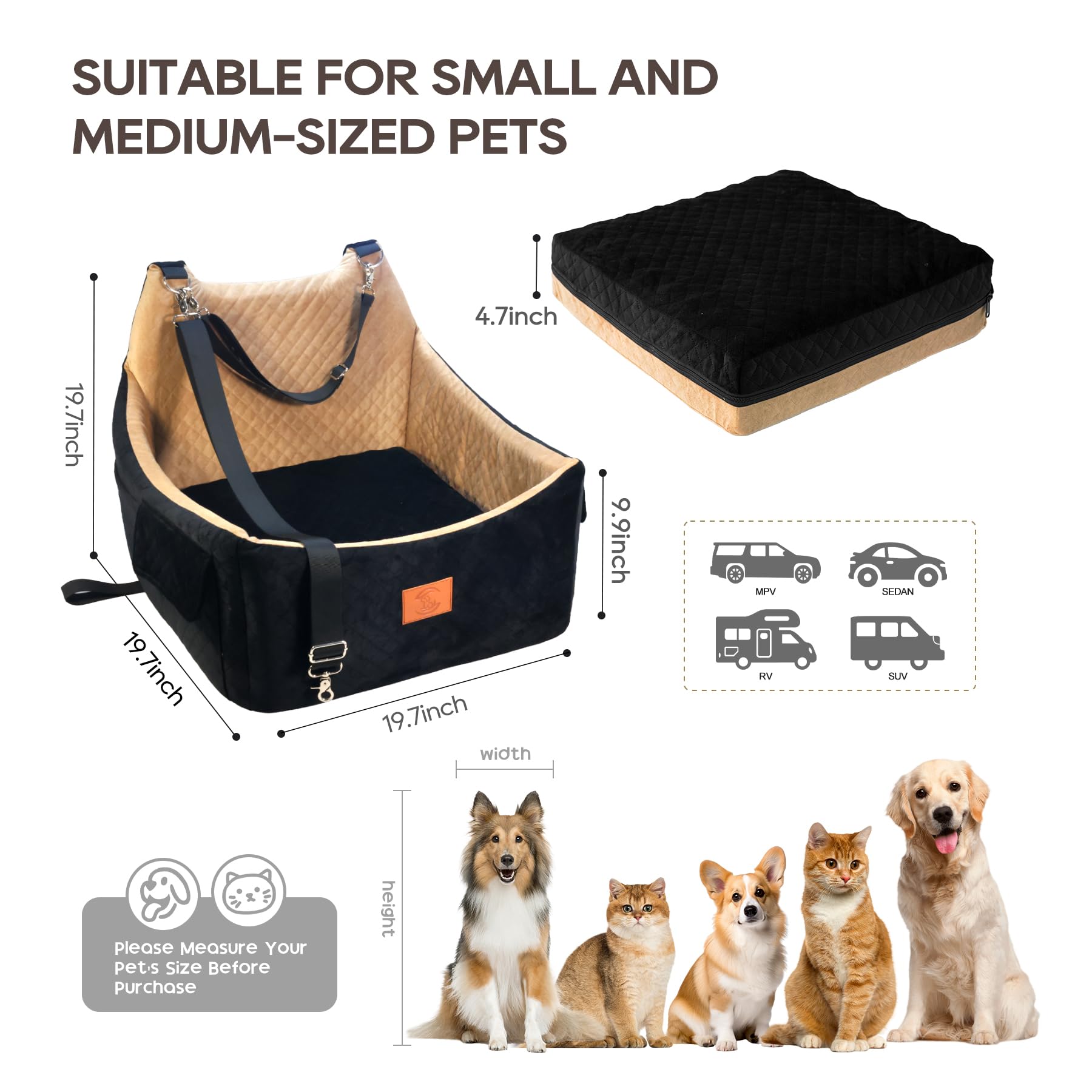 OSNBATN dog booster seat interior view with plush padding and support