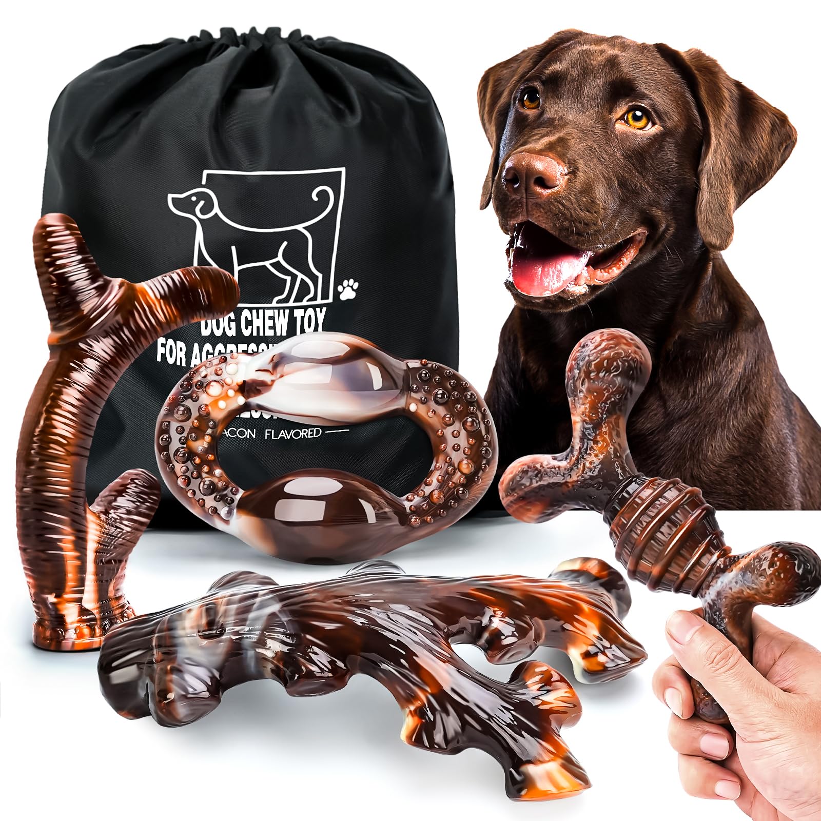 OSORD bacon flavor dog chew toy for aggressive chewers, showcasing enticing surface