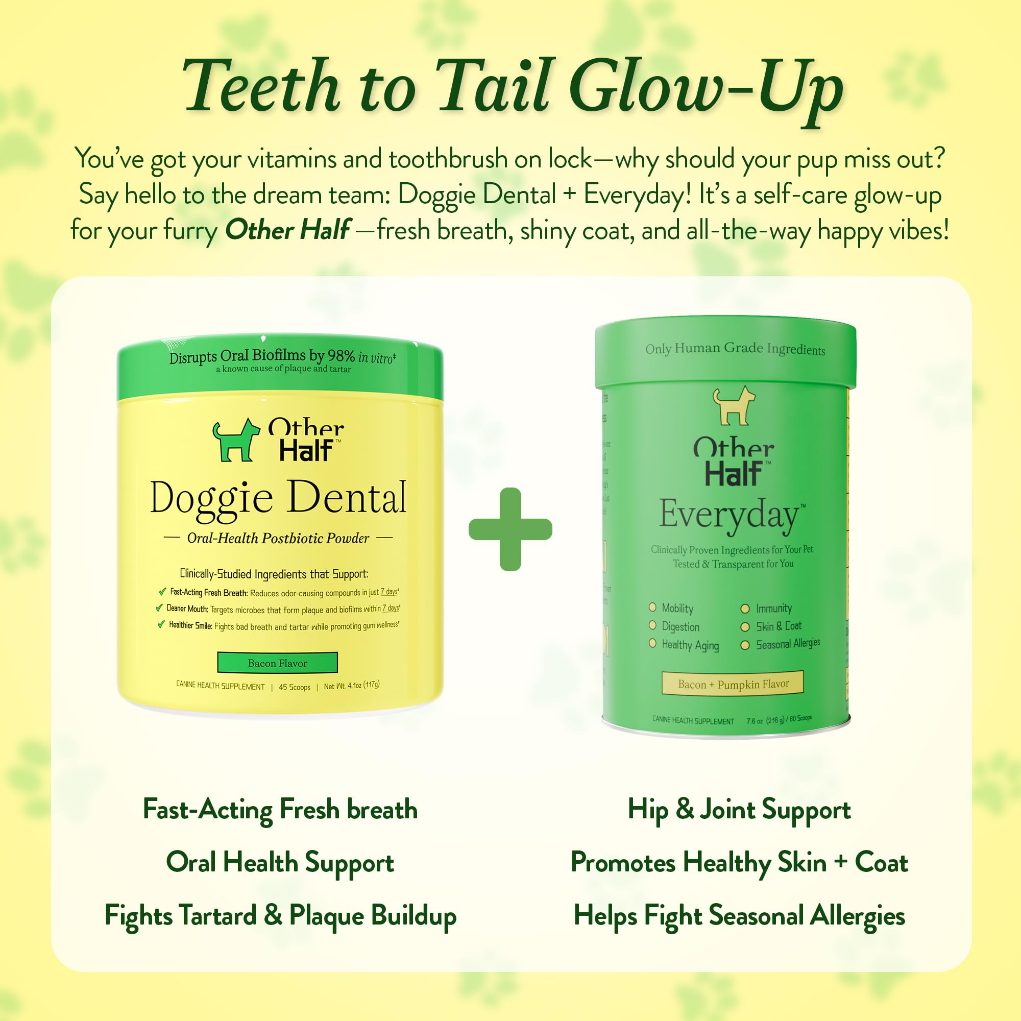 Dog enjoying a meal with a flavorful powder mix.