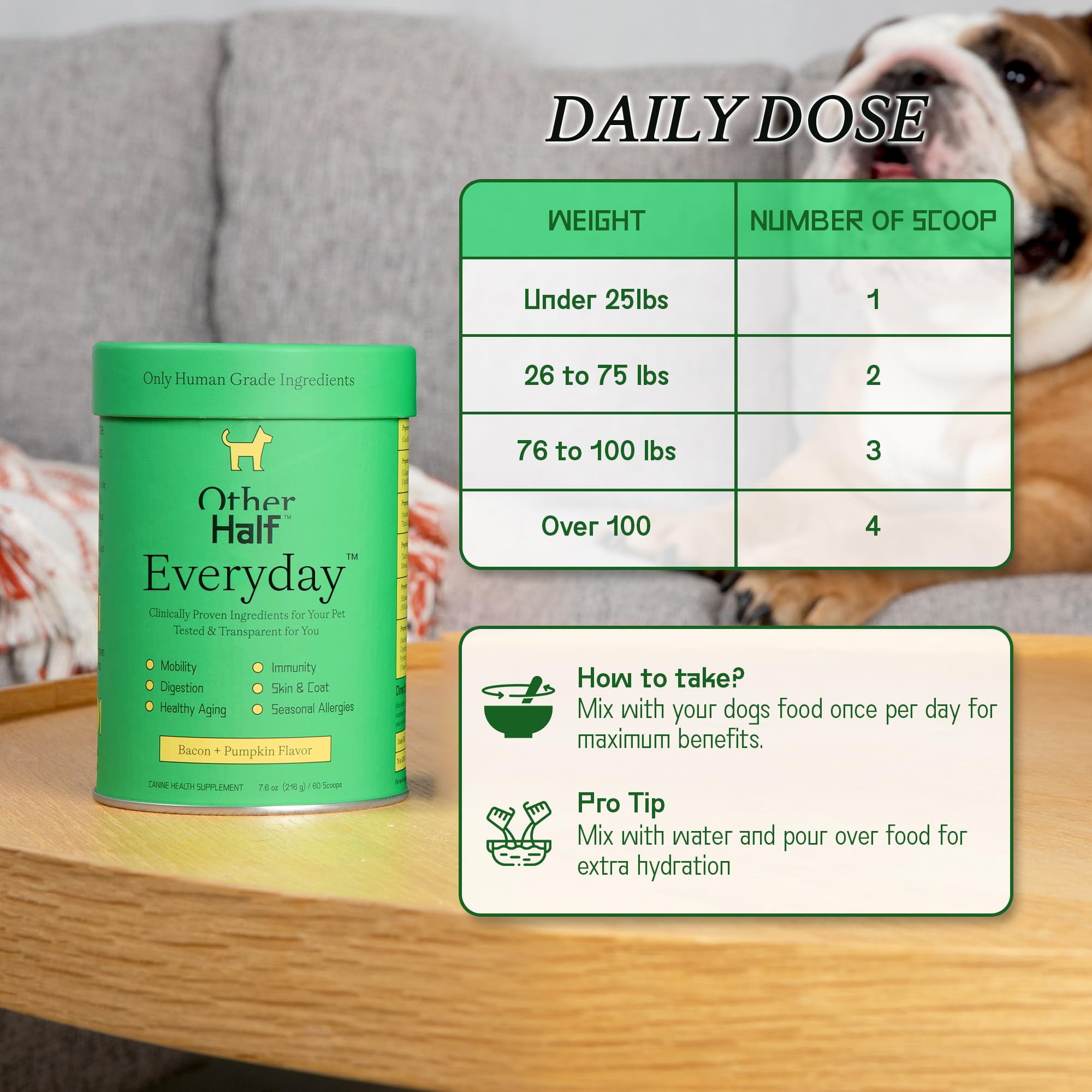 Other Half Everyday omega-3 EPA and DHA for coat health.