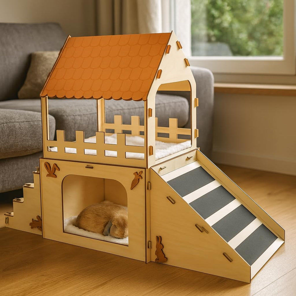 OtterPets extra-large bunny hideout wooden joints emphasize pet-safe construction
