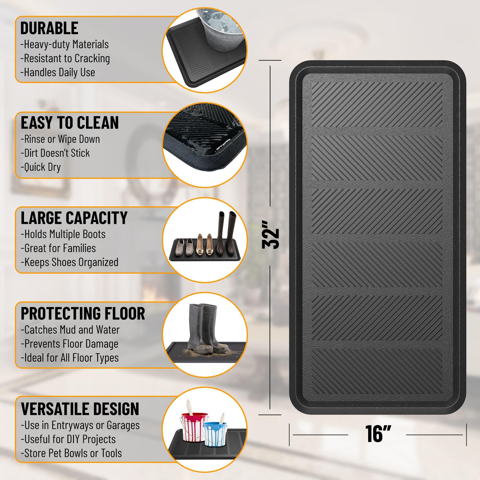 Ottomanson boot tray outdoor waterproof black 16x32 suitable for patio