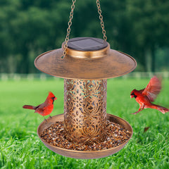 Ottsuls solar bird feeder lantern bronze design brightens evenings while attracting visiting birds.