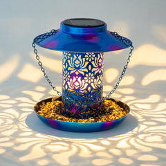 Ottsuls Solar Bird Feeder Lantern side view, rust-resistant metal durable for outdoors.