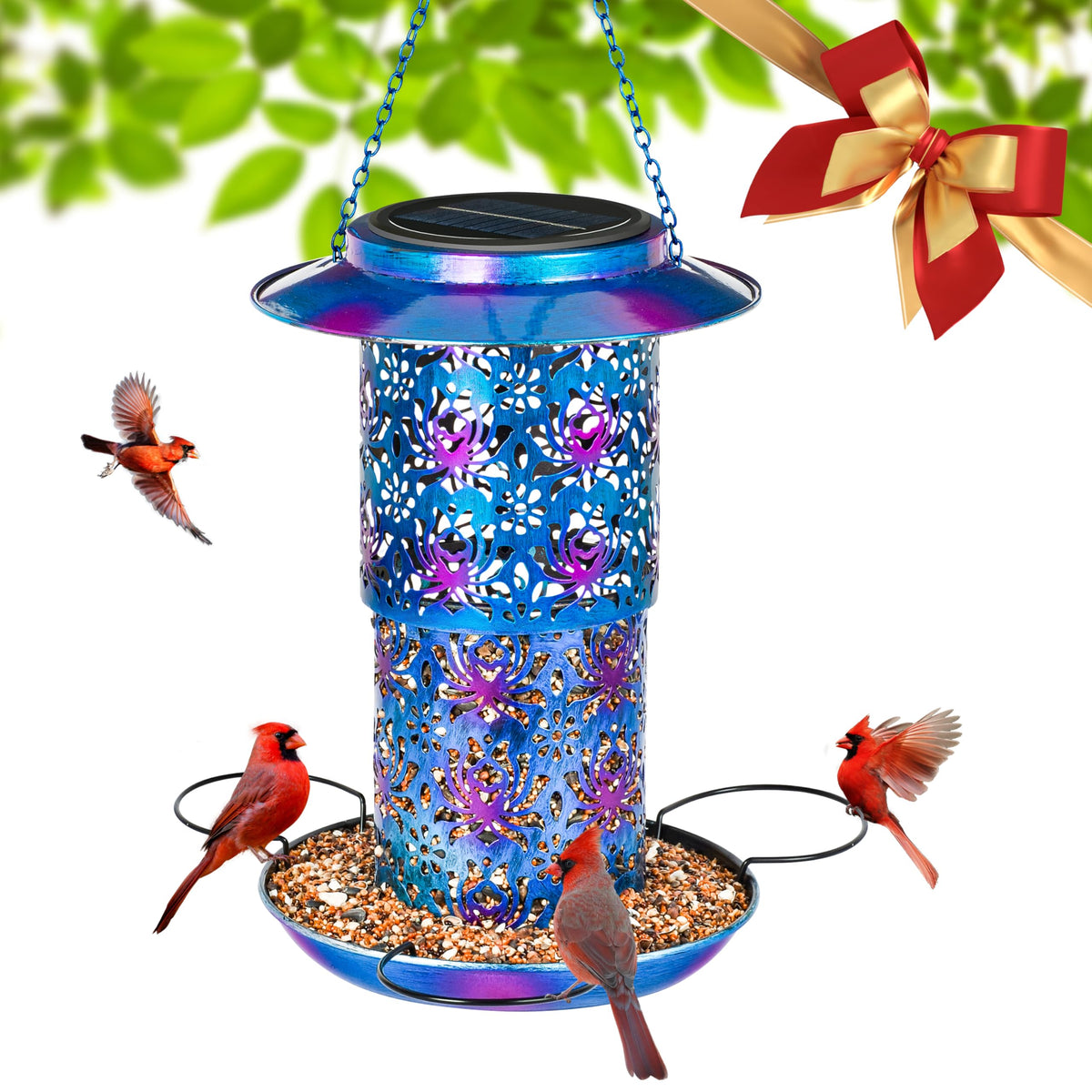 Ottsuls solar bird feeder outdoor hanging with vivid birds at your patio