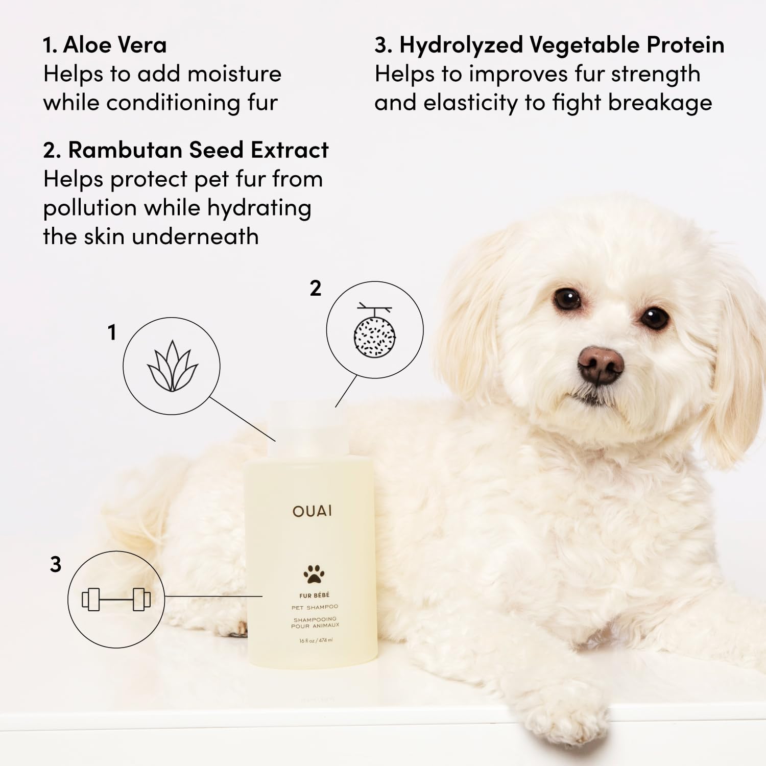 OUAI Fur Bébé bath lather on a cat fur for silky results