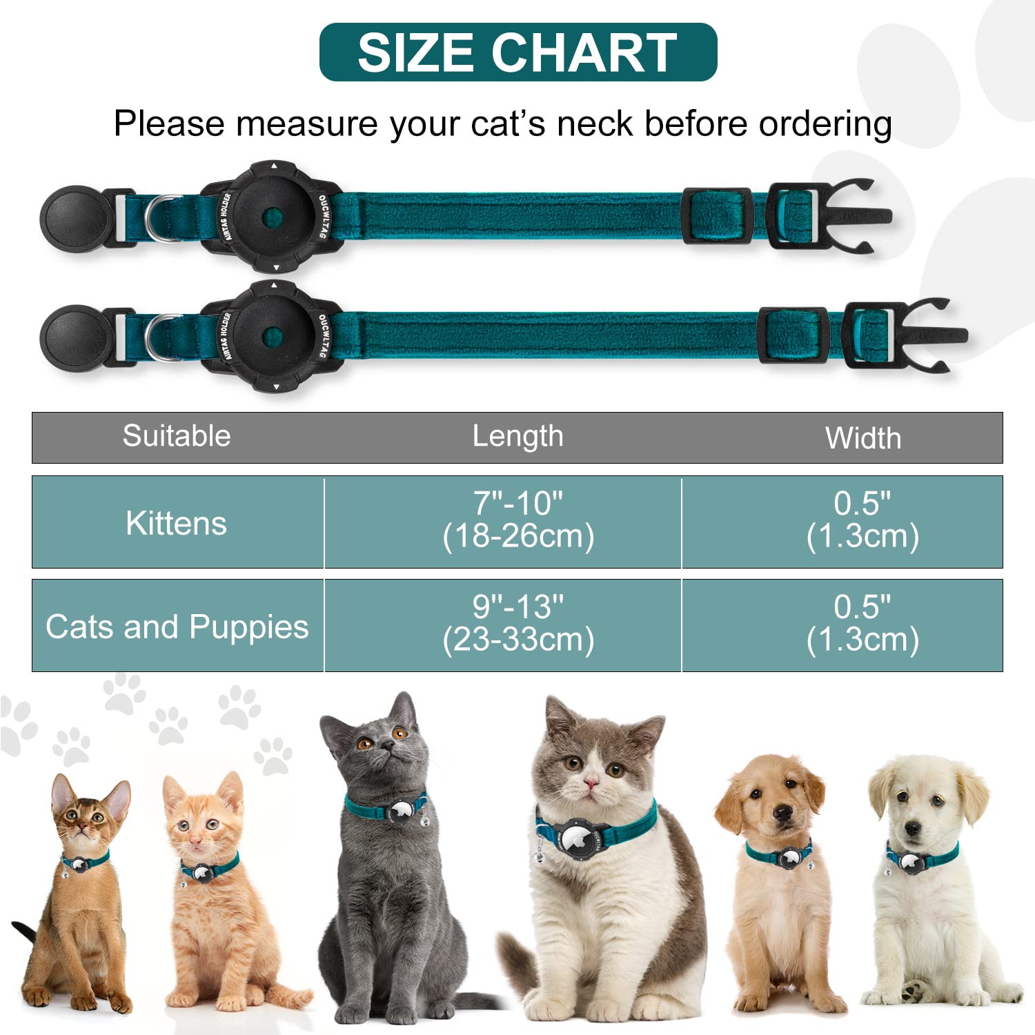 OUCWLTAG Adjustable XS-S collar options for kittens to small dogs