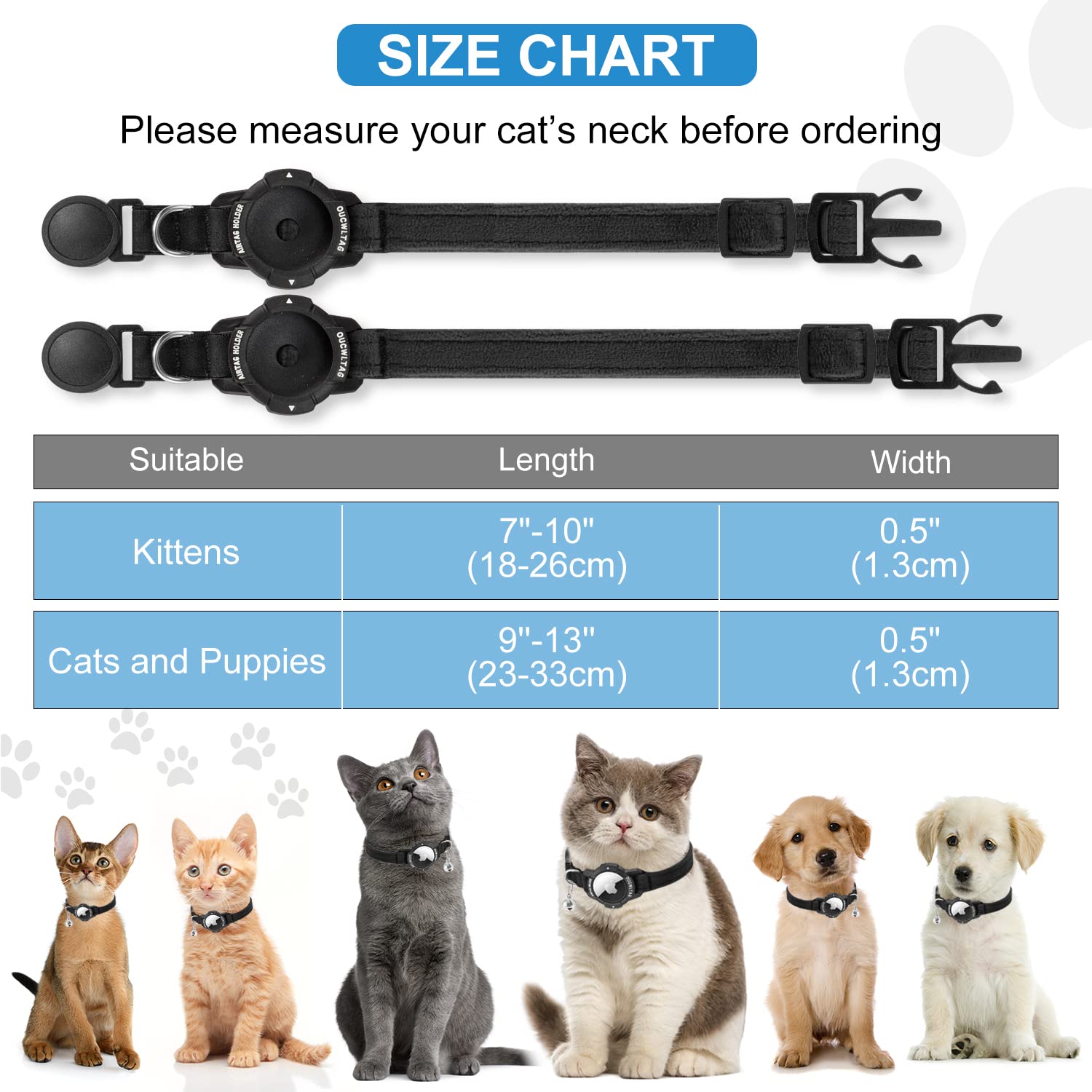 OUCWLTAG adjustable size options ensure proper fit for kittens and adult cats
