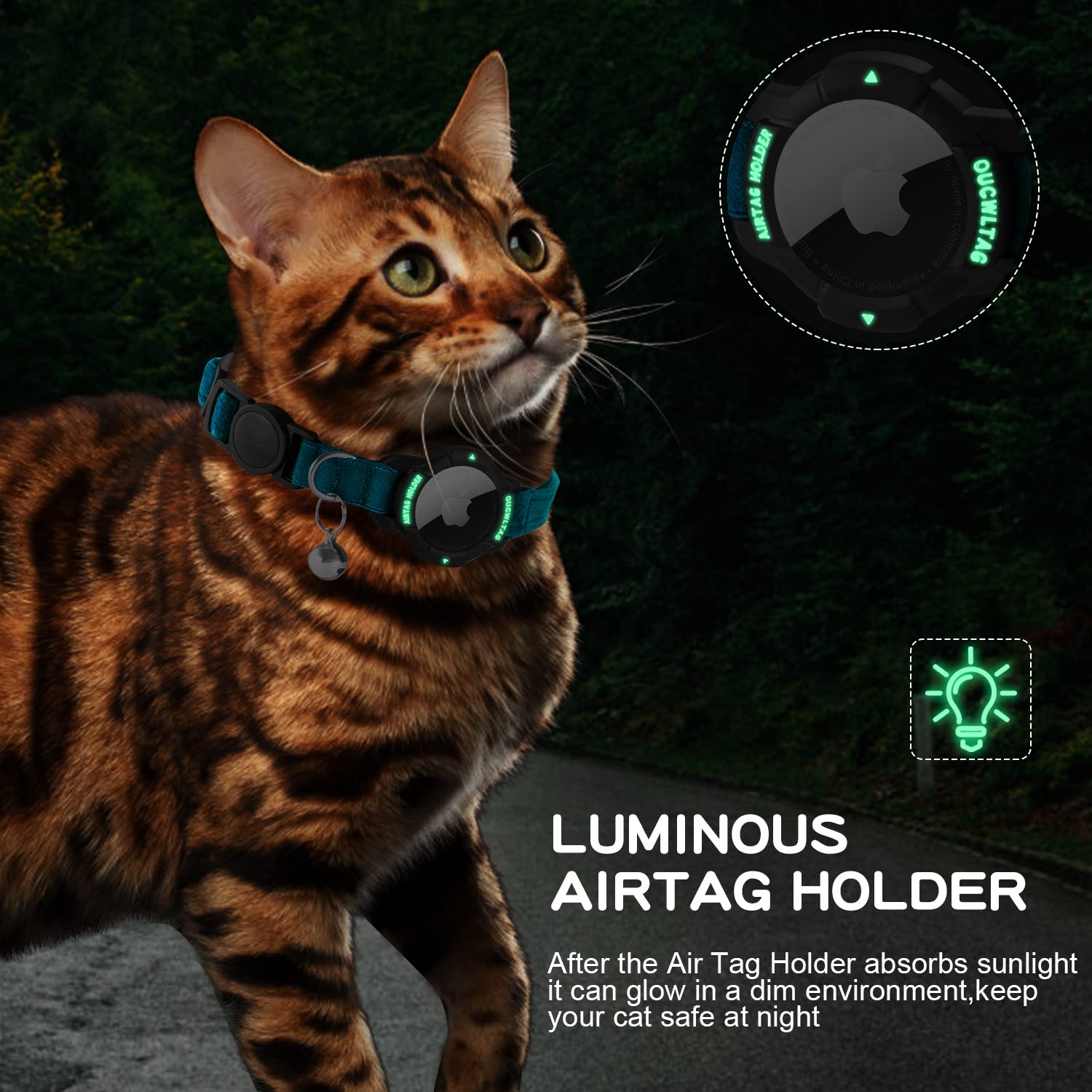 OUCWLTAG AirTag holder increases night visibility for pets.