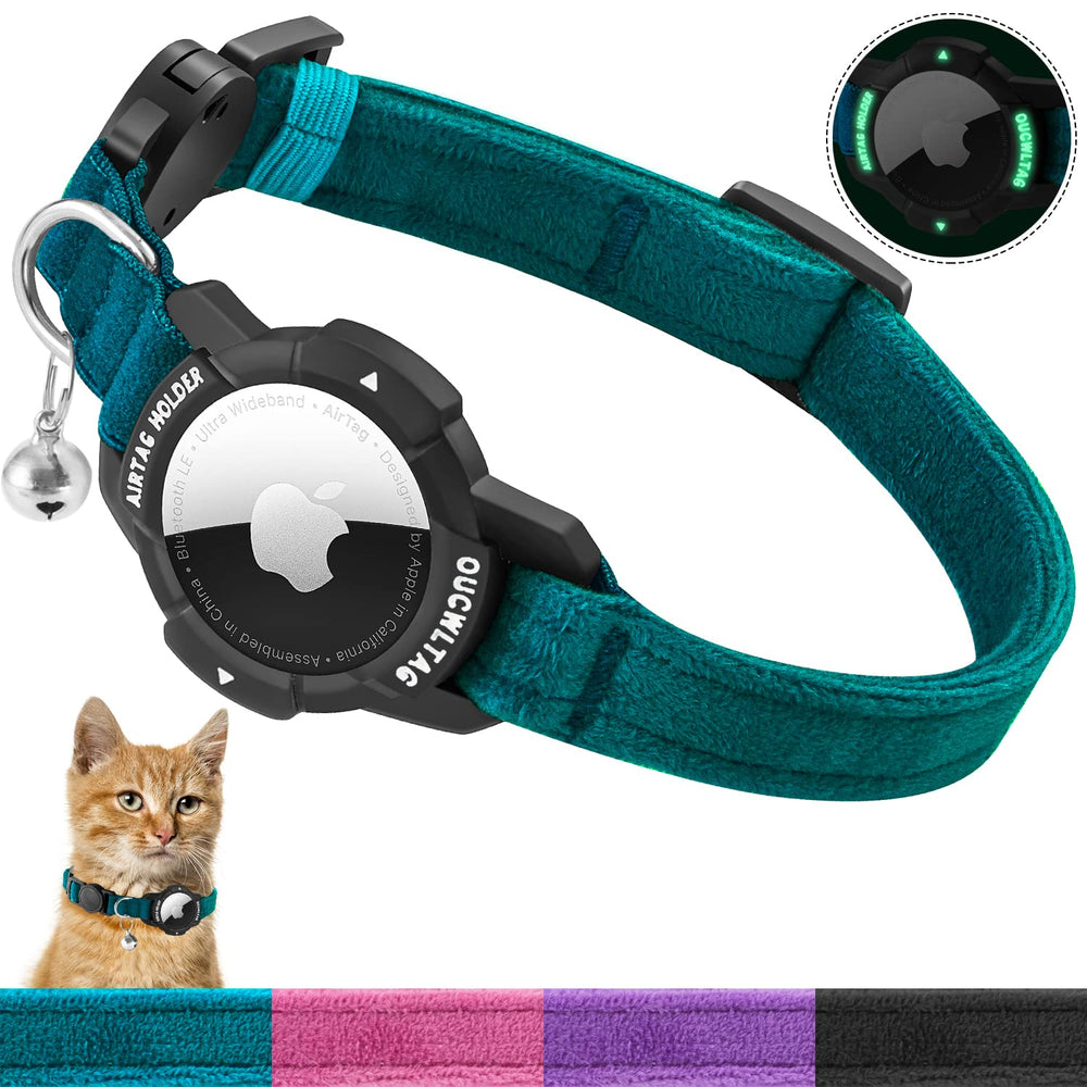 OUCWLTAG Luminous AirTag collar front view enhances nighttime visibility