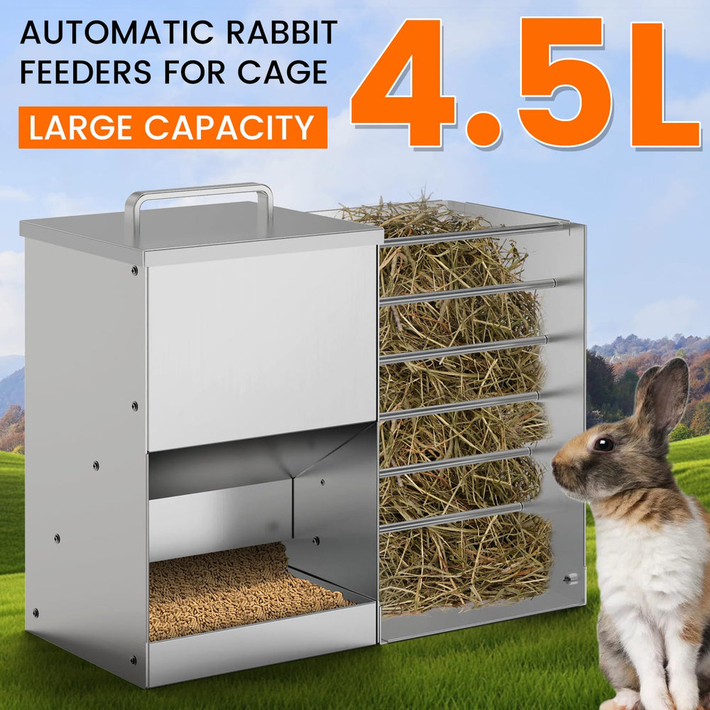 OUJIMAI rabbit hay rack with installation hooks demonstrates hanging setup.
