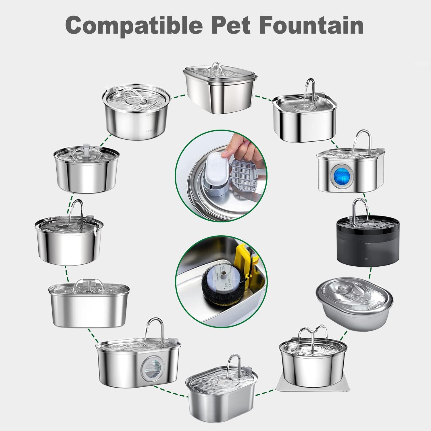 OUPUSES setup guide image showing how to replace fountain filters
