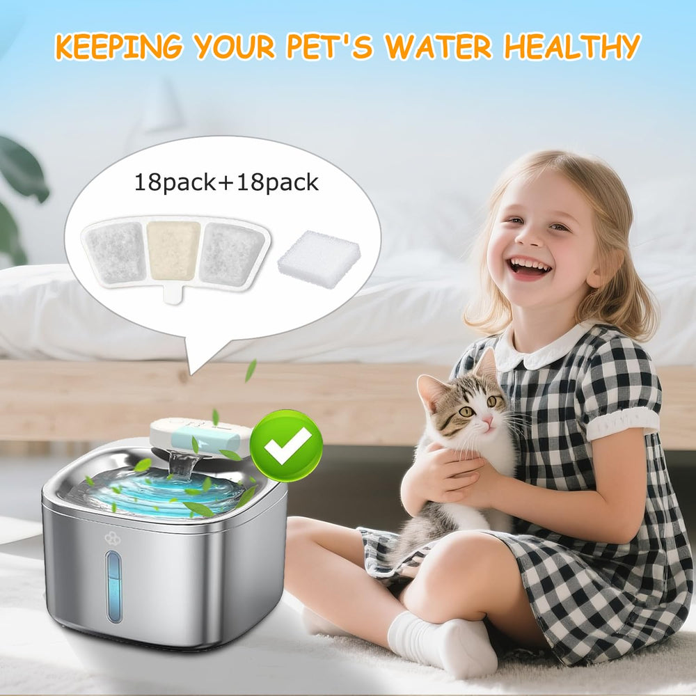 OUPUSES eco-friendly materials label highlights safe, sustainable fountain filtration components.