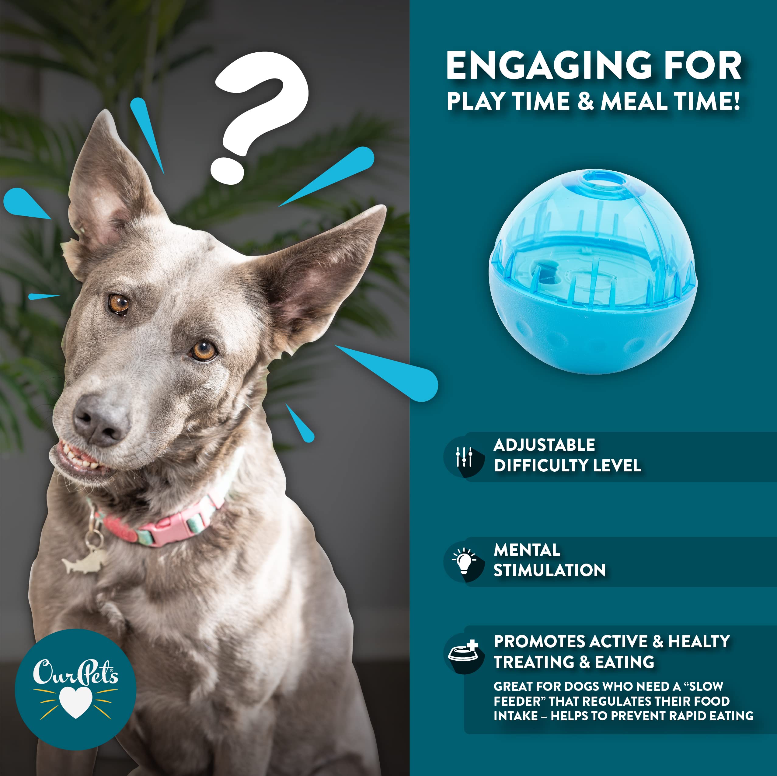 Our Pets IQ Treat Ball 4-inch being filled with kibble for interactive feeding.