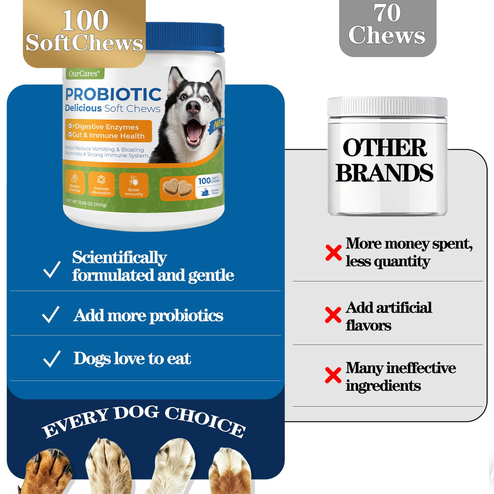 OurCares Probiotics for Dogs serving chews ready to support daily gut balance.