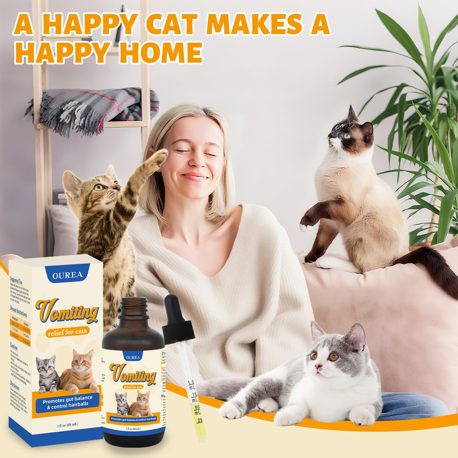 Ourea Cat Digestive Balance concept image with a calm, content cat.