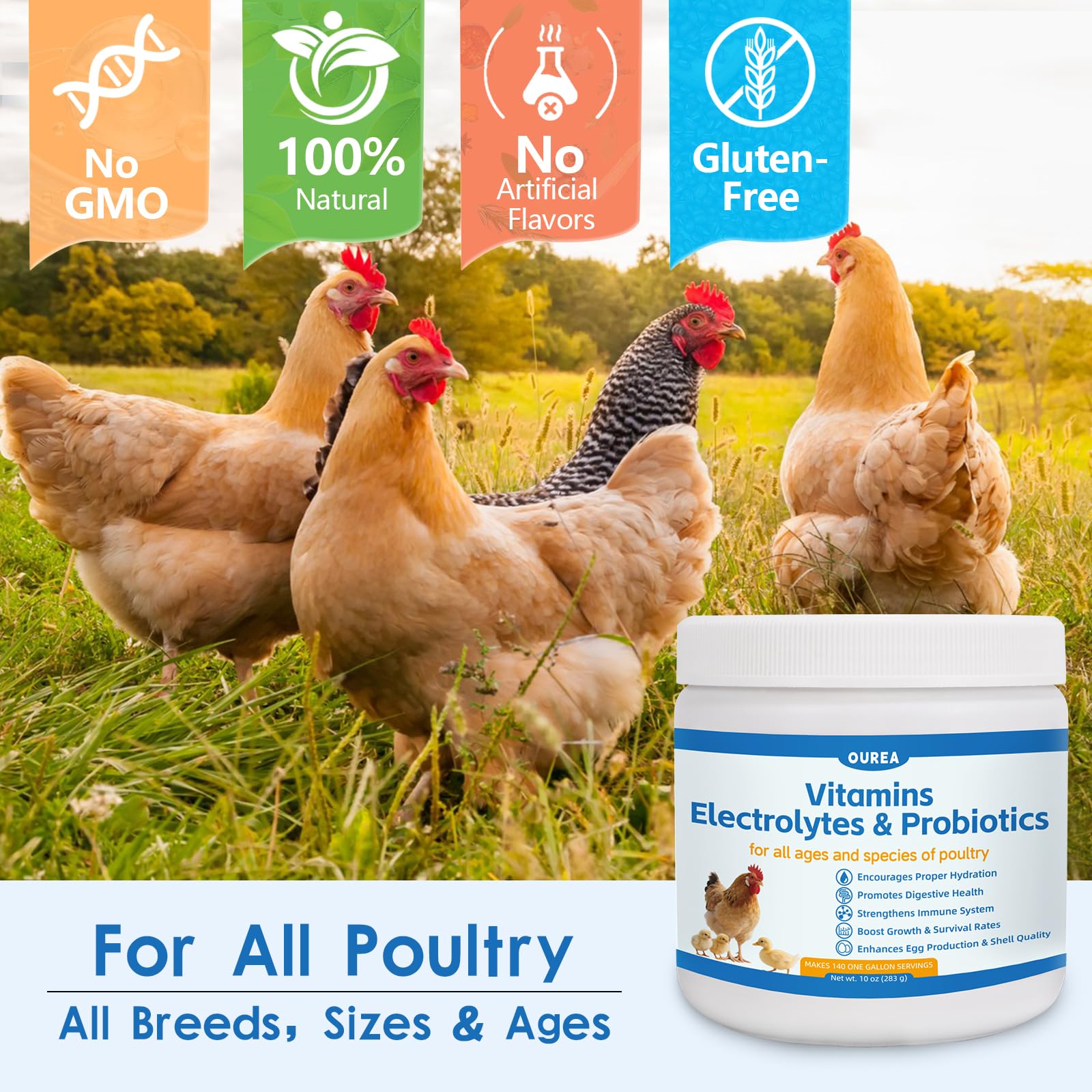 Duck health and digestion balanced by probiotics and electrolytes.