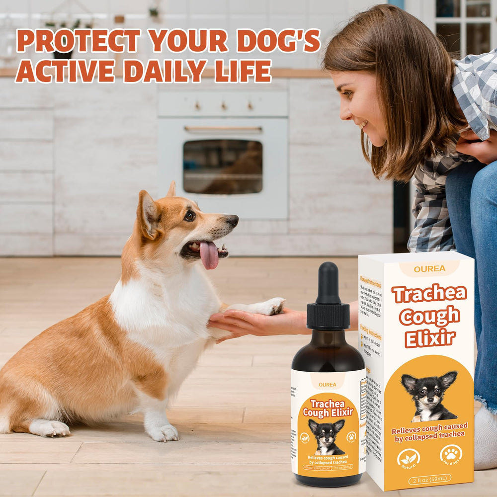 Ourea Collapsed Trachea Drops dropper showing precise dosing for small breeds.