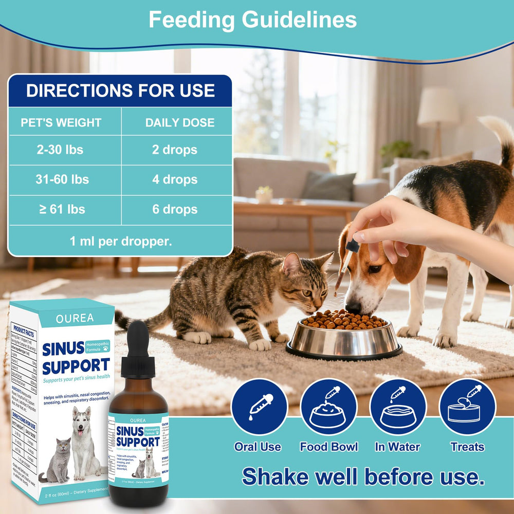 Ourea nasal drops box and label for pet health awareness.