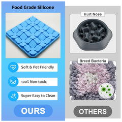 OurMiao back suction cups secure the snuffle mat on smooth floors.