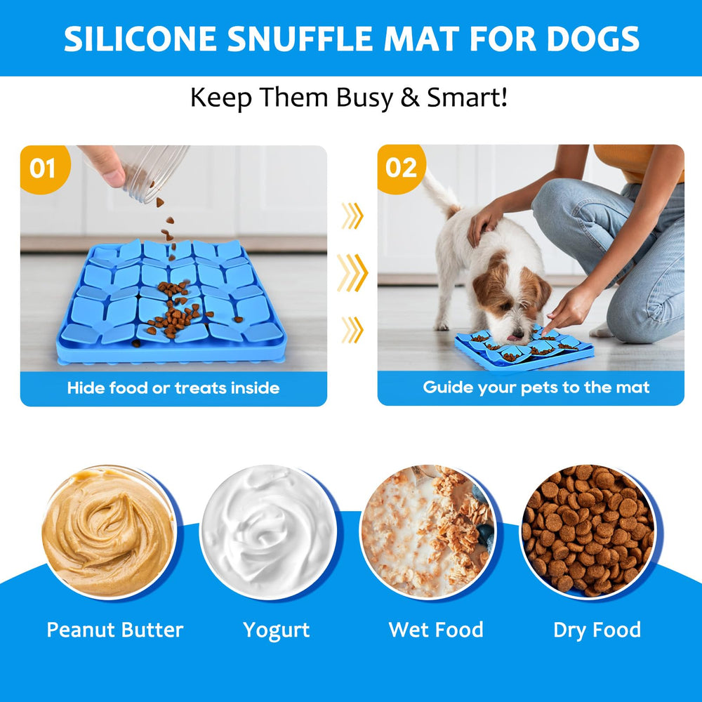 OurMiao purple silicone snuffle mat in use for enrichment and sniff training.