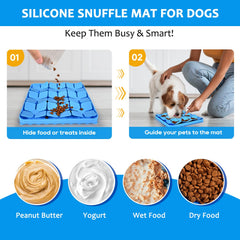 OurMiao purple silicone snuffle mat in use for enrichment and sniff training.
