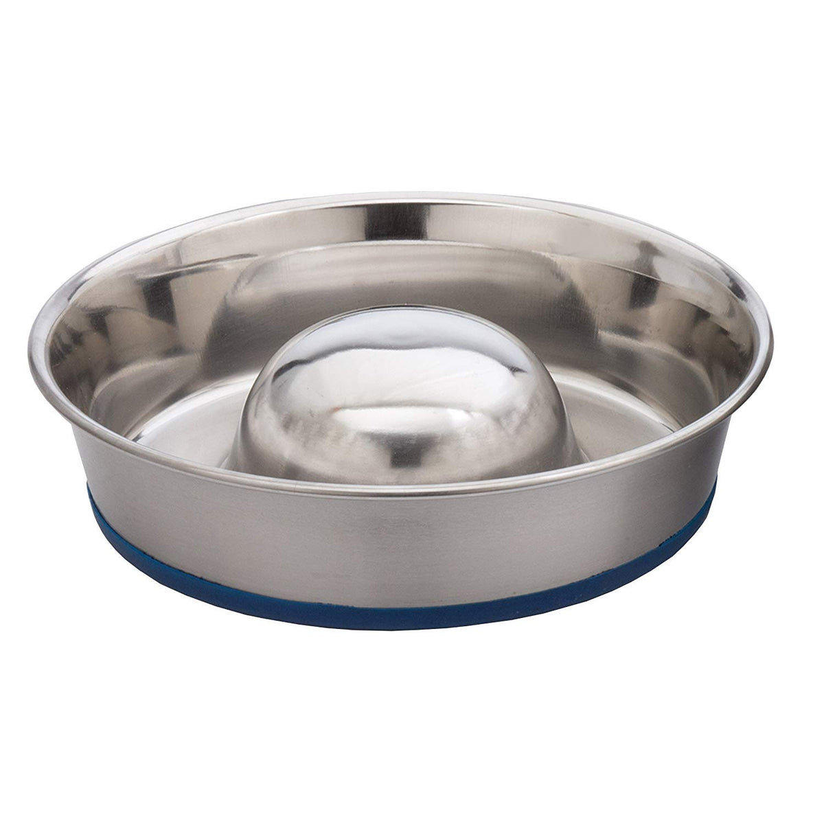OurPets DuraPet slow feed bowl in silver promoting edge eating for calmer meals