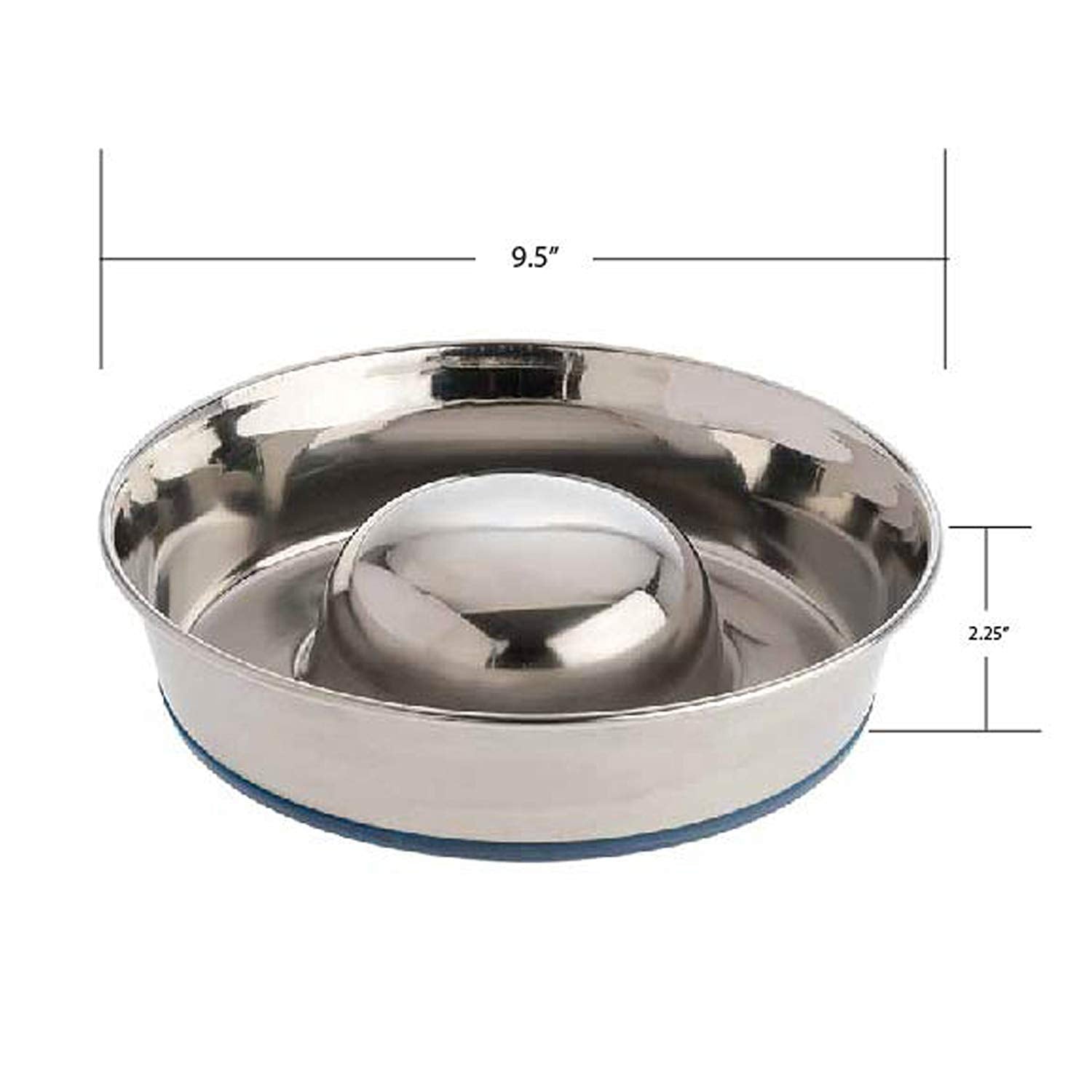 OurPets DuraPet slow feed bowl close-up on heavy-duty stainless steel construction