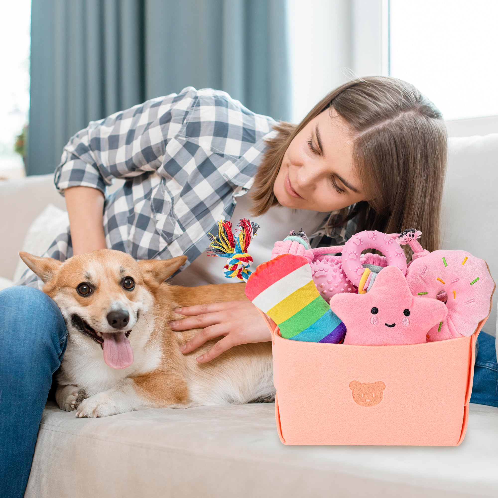 Ousia storage bin keeps toys organized for training and travel.