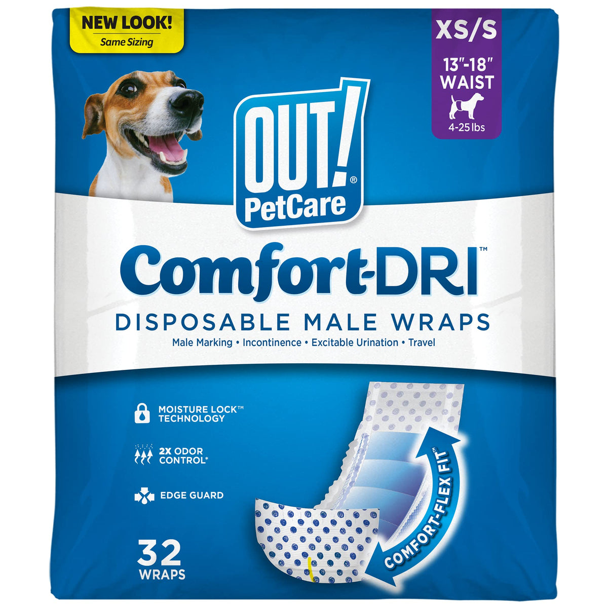 OUT! PetCare disposable male dog wrap in 32-count keeps small dogs dry and comfortable.