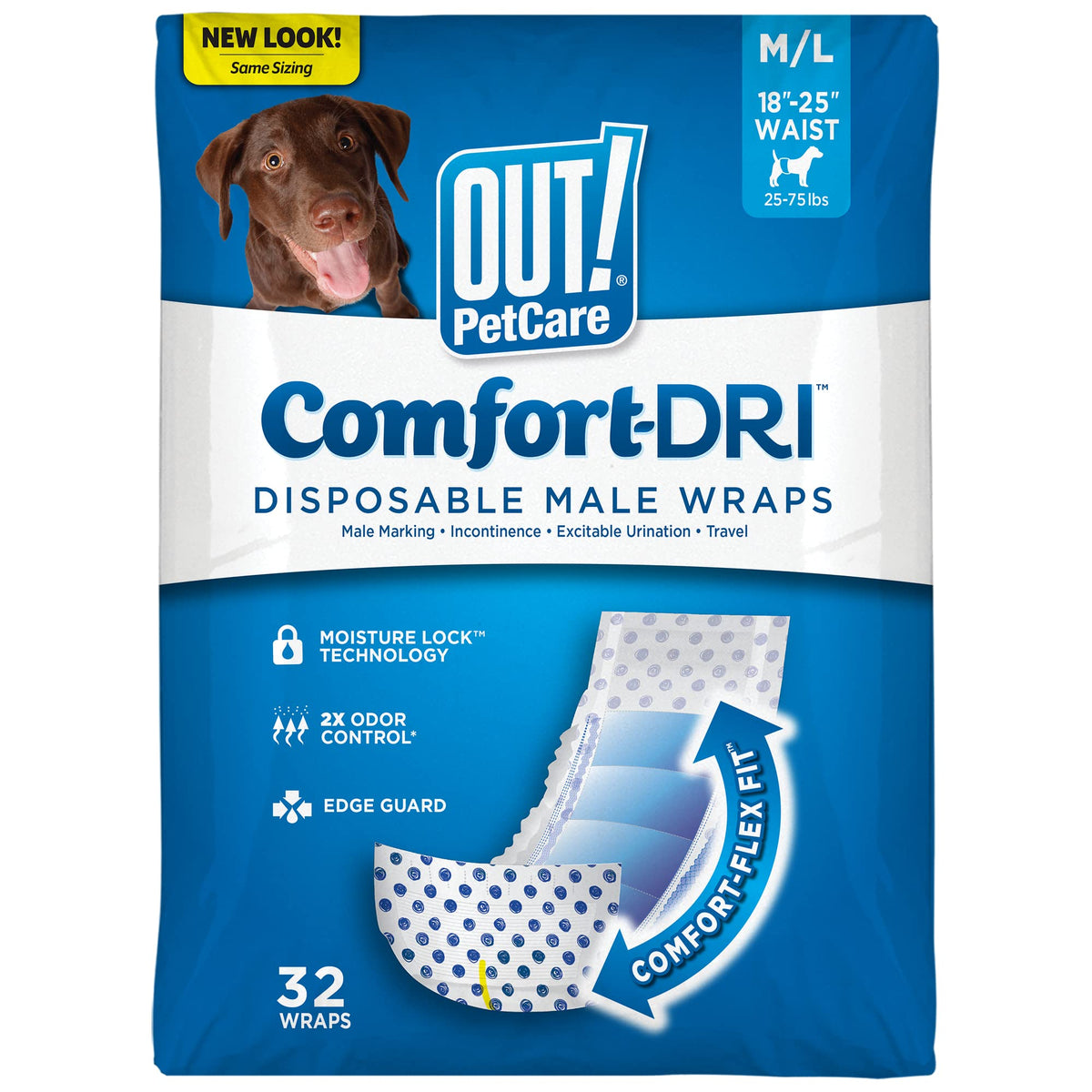 OUT! PetCare close-up shows secure fit for male dogs