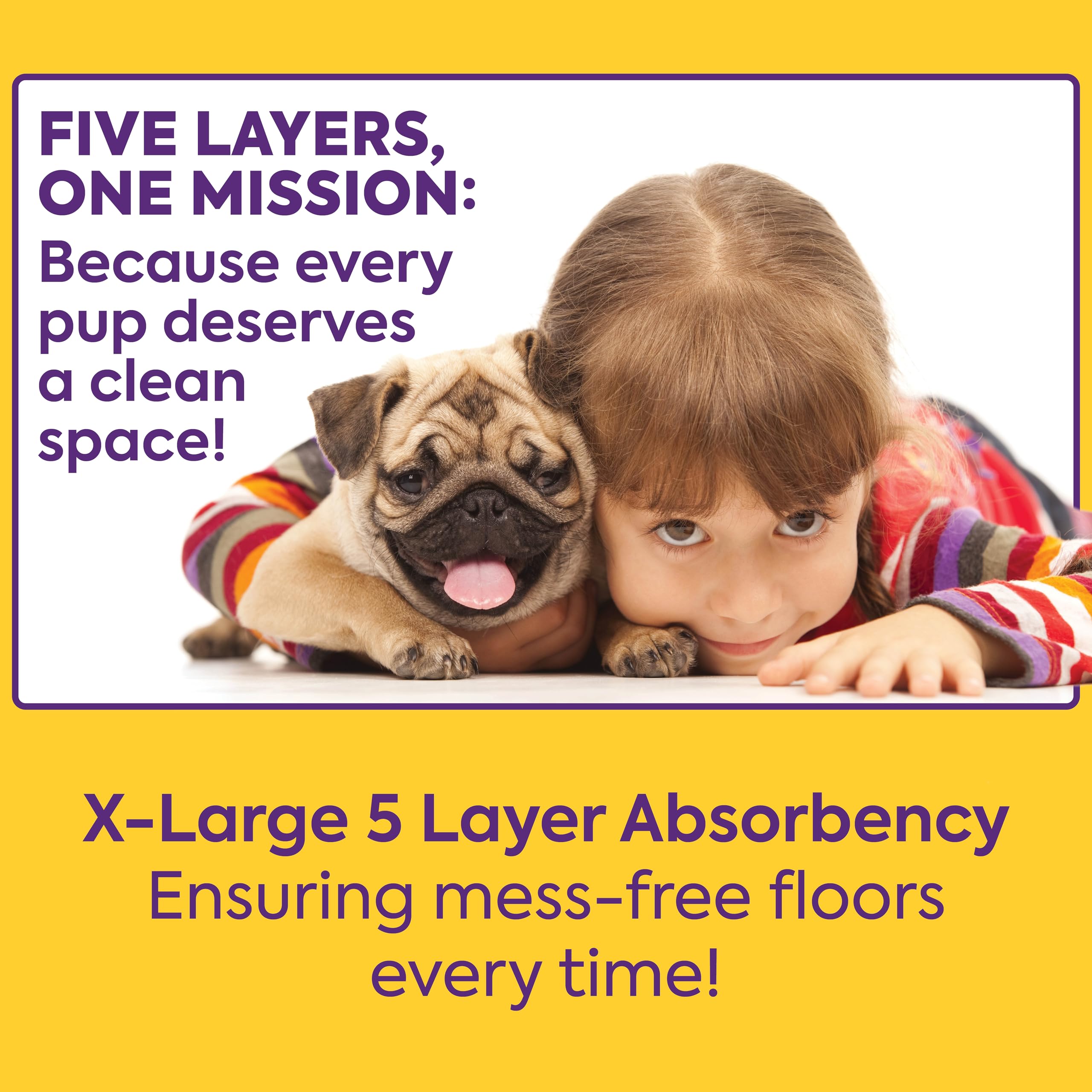 OUT! PetCare XL pads leak-proof 5-layer design keeps floors fresh during use.