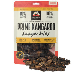 Outback Bones Prime Kangaroo air-dried jerky bites bag—lean protein for active dogs.
