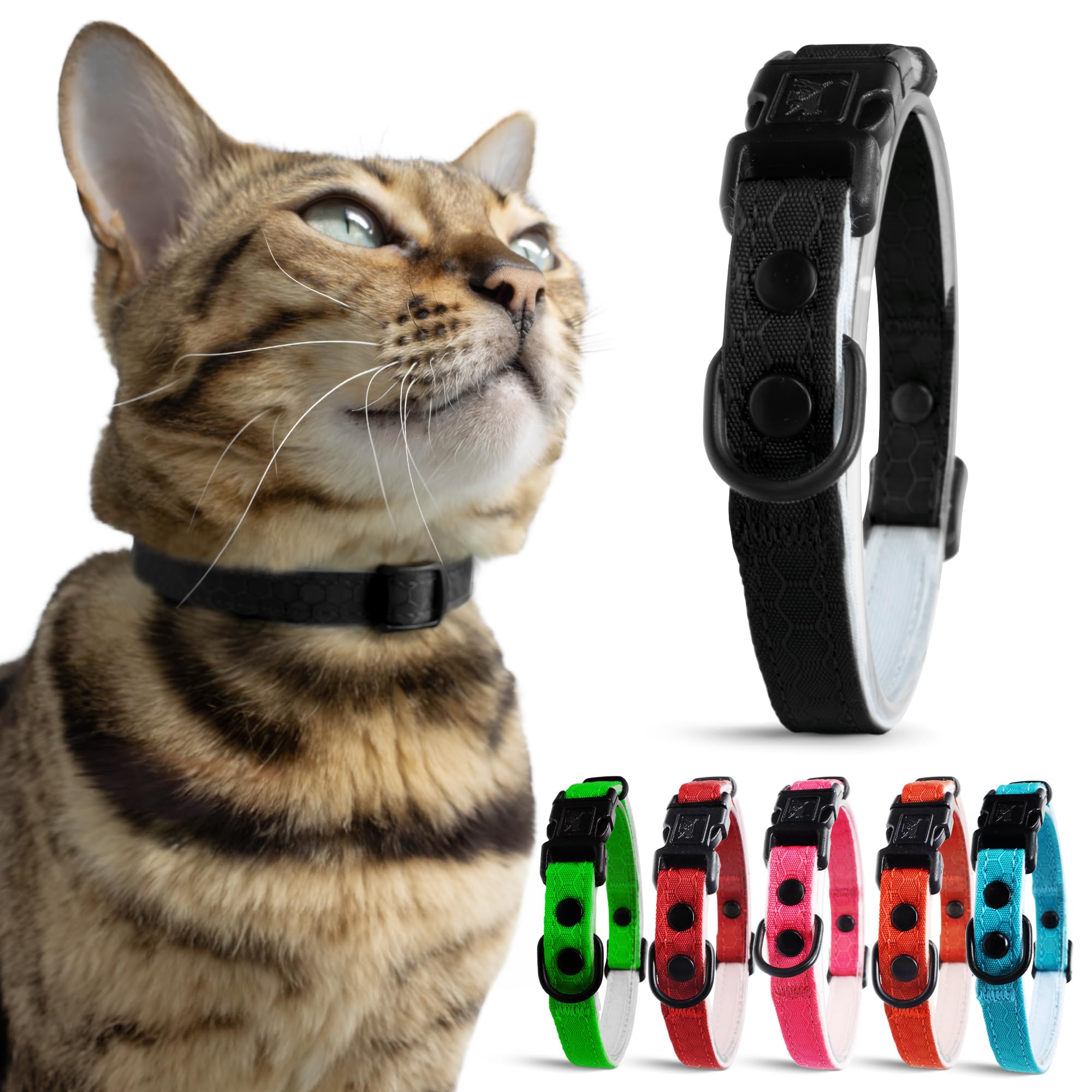 OutdoorBengal Black Cat Collar breakaway-buckle for quick safety release during outdoor adventures