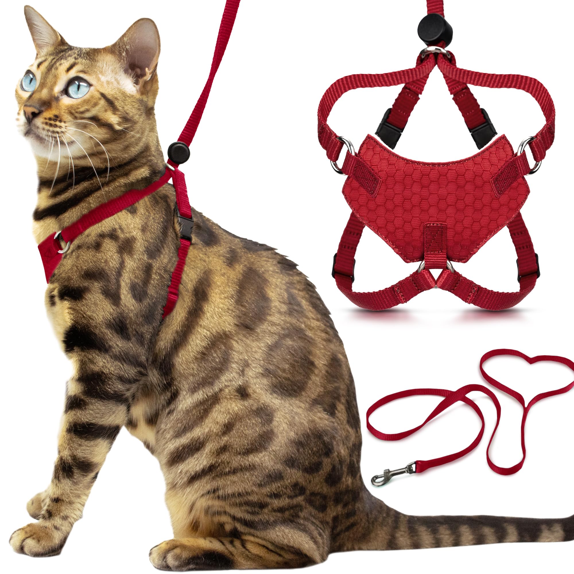 OutdoorBengal Houdini red harness in side view shows escape-proof design for safe walks.