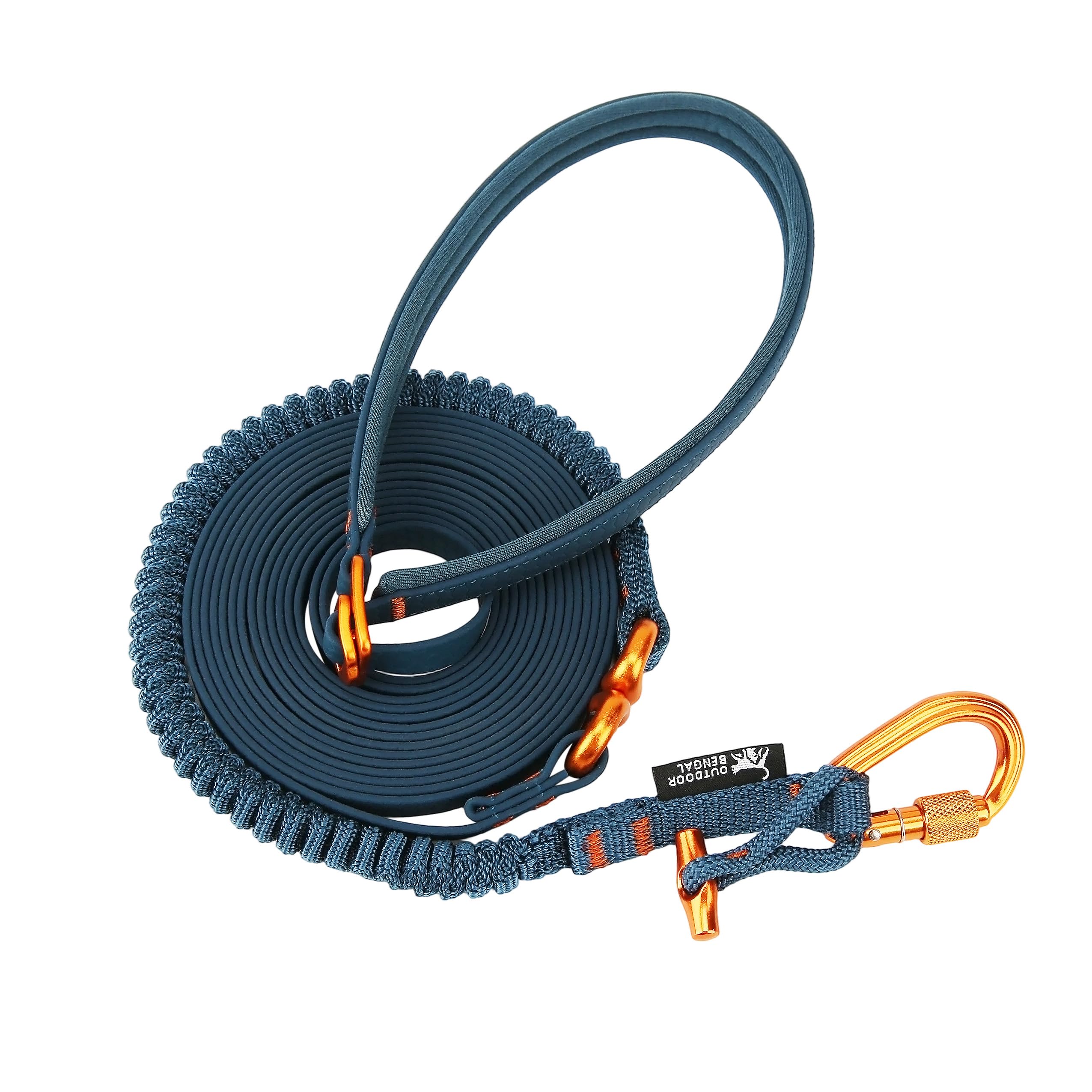 OutdoorBengal Kushma 14ft long-leash with bungee for safe, controlled walks.