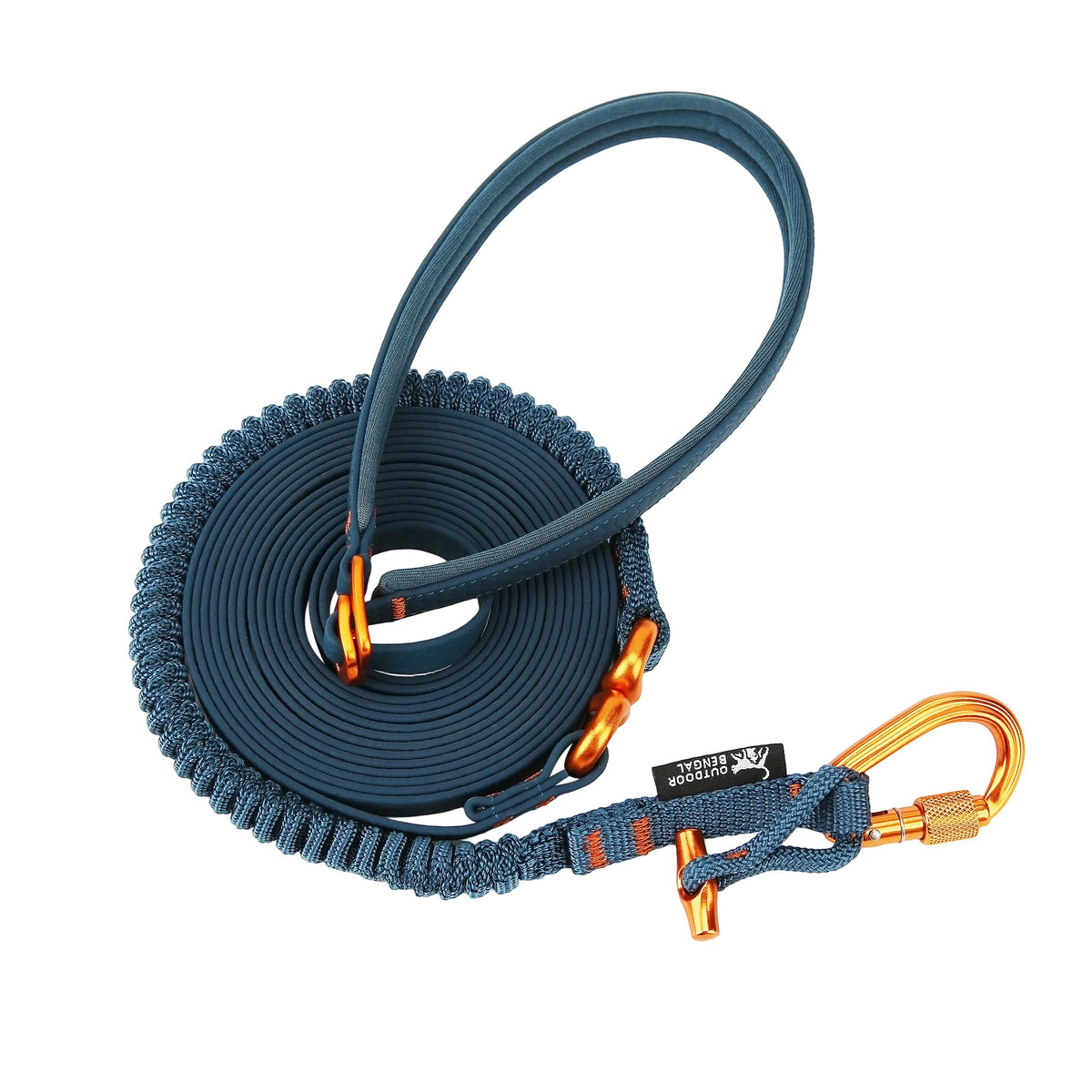 OutdoorBengal Kushma 14ft long-leash with bungee for safe, controlled walks.