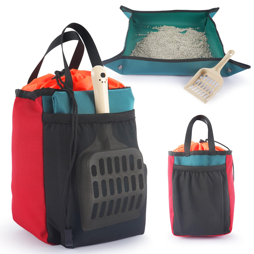 OutdoorBengal Travel Litter Box folded for compact portability on trips.