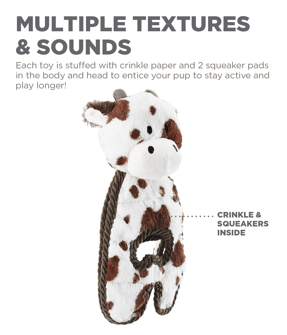 Outward Hound Cuddle Tugs cow plush 26-inch length supports interactive play.