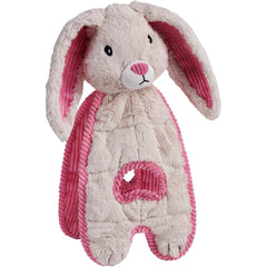 Outward Hound Cuddle Tugs Bunny plush front view, soft corduroy texture gentle on gums.