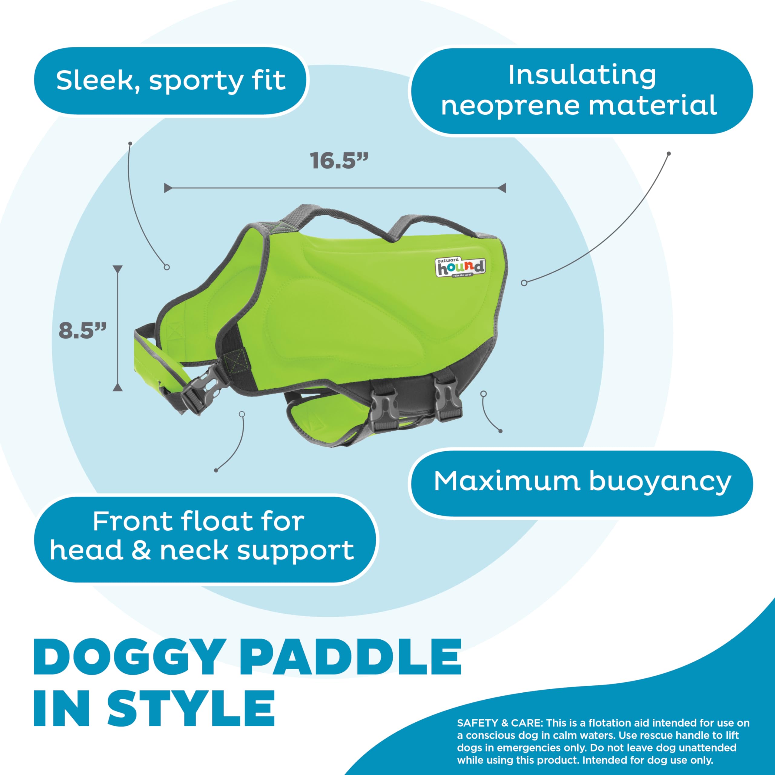 Outward Hound Dawson bright colors and reflective trim boost visibility on open water.
