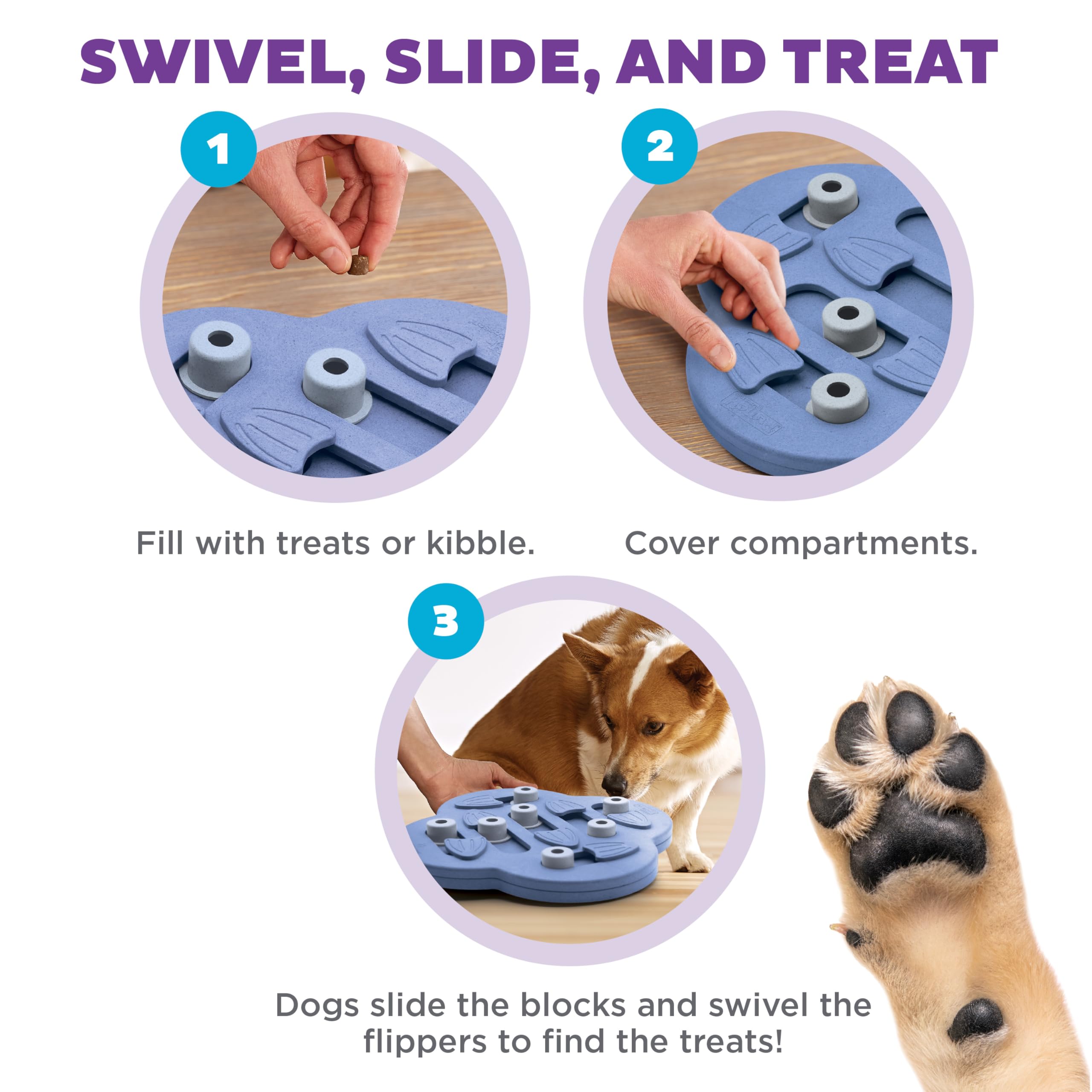 Outward Hound Dog Hide N' Slide swivel flippers reveal hidden treats