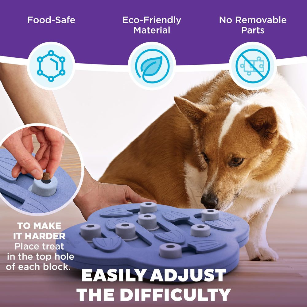 Outward Hound Dog Hide N' Slide treats dispensing feature engages problem solving