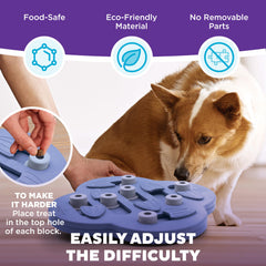 Outward Hound Dog Hide N' Slide treats dispensing feature engages problem solving