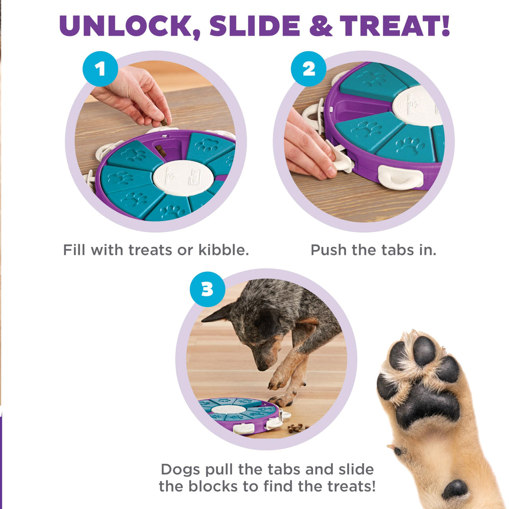 Outward Hound Twister slide blocks to uncover hidden rewards during play.